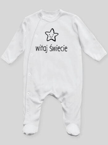 Witaj Świecie 02 - pajac niemowlęcy - Biały