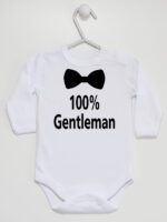 100% Gentelman z Muchą - body dla chłopca z nadrukiem - Biały - Długi rękaw
