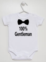 100% Gentelman z Muchą - body dla chłopca z nadrukiem - Biały - Krótki rękaw