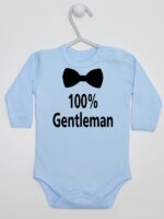 100% Gentelman z Muchą - body dla chłopca z nadrukiem - Błękitny - Długi rękaw