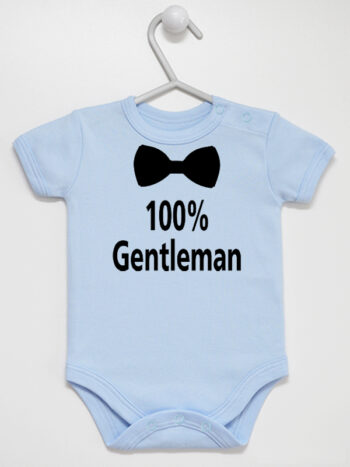 100% Gentelman z Muchą - body dla chłopca z nadrukiem - Błękitny - Krótki rękaw