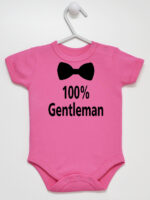 100% Gentelman z Muchą - body dla chłopca z nadrukiem - Ciemny Różowy - Krótki rękaw