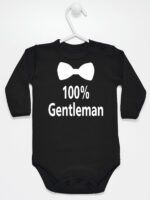 100% Gentelman z Muchą - body dla chłopca z nadrukiem - Czarny - Długi rękaw