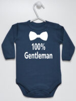 100% Gentelman z Muchą - body dla chłopca z nadrukiem - Granatowy - Długi rękaw