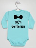100% Gentelman z Muchą - body dla chłopca z nadrukiem - Miętowy - Długi rękaw
