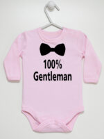 100% Gentelman z Muchą - body dla chłopca z nadrukiem - Różowy - Długi rękaw