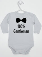100% Gentelman z Muchą - body dla chłopca z nadrukiem - Szary - Długi rękaw