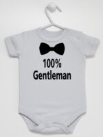 100% Gentelman z Muchą - body dla chłopca z nadrukiem - Szary - Krótki rękaw