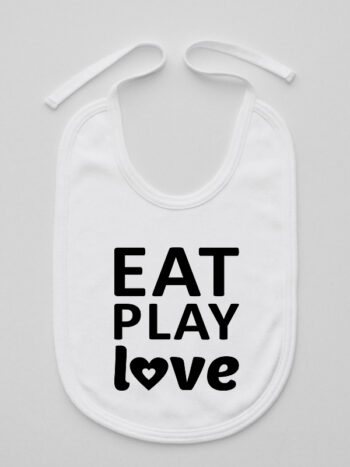 Eat Play Love - śliniak bawełniany z napisami - Biały