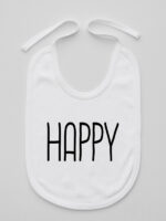 Happy - śliniak z napisem bawełniany - Biały