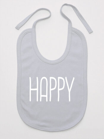 Happy - śliniak z napisem bawełniany - Szary