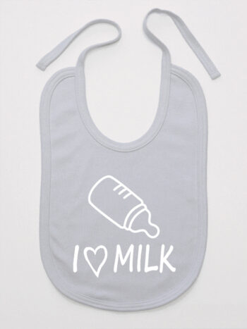 I Love Milk z Butelką - śliniak dla noworodka - Szary
