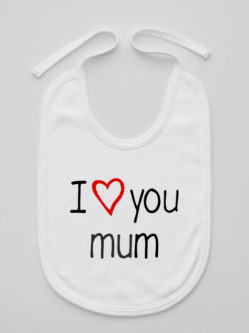 I Love You Mum z Sercem - śliniak z napisami - Biały