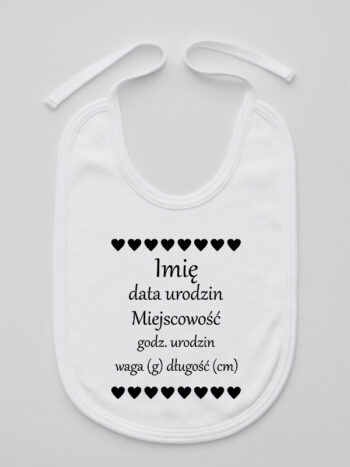 Metryczka Urodzeniowa - śliniak dla noworodka - Biały