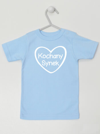 Kochany Synek Napis Biały w Serduszku - t-shirt dla chłopca - Błękitny - Koszulka krótki rękaw