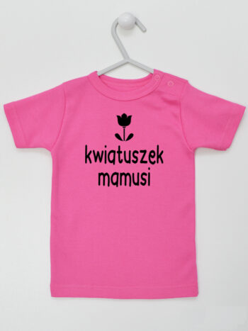 Kwiatuszek Mamusi - koszulka z nadrukiem dla dziewczynki - Ciemny Różowy - Koszulka krótki rękaw