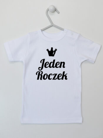 Jeden Roczek Napis z Koroną - t-shirt na 1 urodziny - Biały - Koszulka krótki rękaw