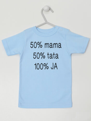 Nadruk 50% Mama 50% Tata 100% Ja - t-shirt z napisami - Błękitny - Koszulka krótki rękaw