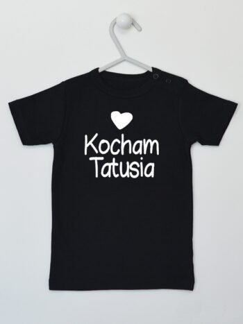 Kocham Tatusia Nadruk z Sercem - t-shirt z napisami o tacie - Czarny - Koszulka krótki rękaw