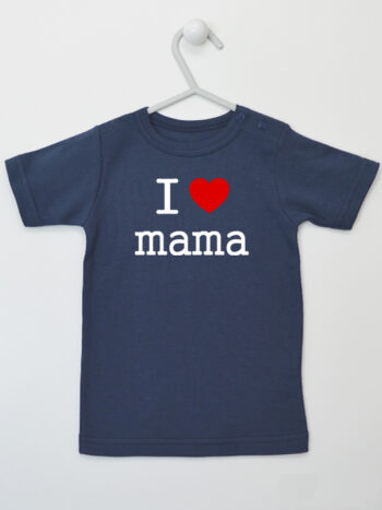I Love Mama z Czerwonym Sercem - tshirt z nadrukiem - Granatowy - Koszulka krótki rękaw