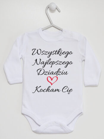 Wszystkiego Najlepszego Dziadziu Kocham Cię - body z napisem - Biały - Długi rękaw