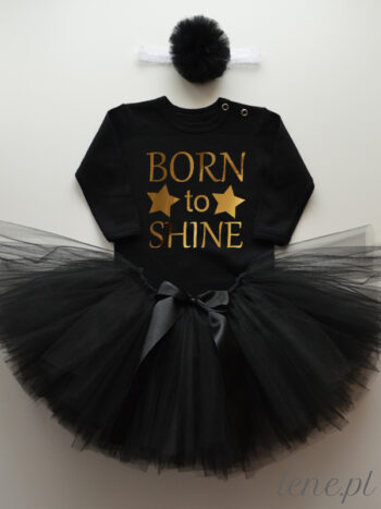Zestaw dla niemowląt Spódniczka z Tiulu Czarnego Tutu i Body z Napisem Born To Shine - Długi