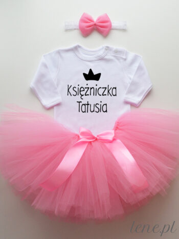 Spódnica Tutu Tiulowa Różowa i Body z napisem Księżniczka Tatusia - komplet dla niemowlaka - Długi