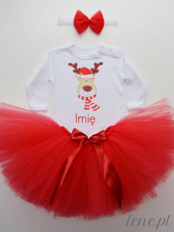 Renifer W Czapce + Imię - Komplet Spódniczka Tutu I Body - Krótki