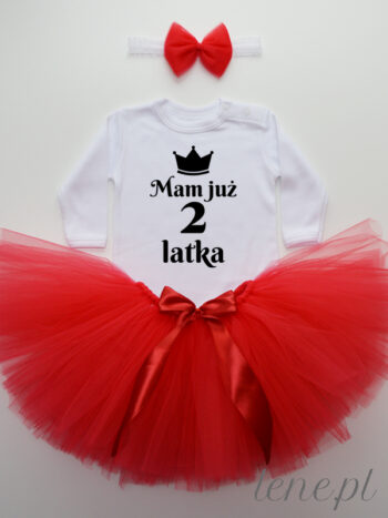 Spódniczka Tutu Czerwona i Body Mam Już 2 Latka - zestaw dla dziewczynek na urodziny - Długi