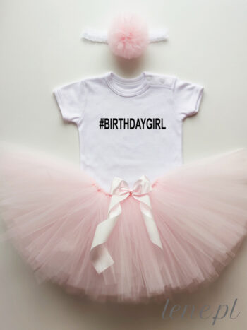Spódniczka Tiulowa Tutu I Body Białe #BirthdayGirl - komplecik dla niemowląt - Długi