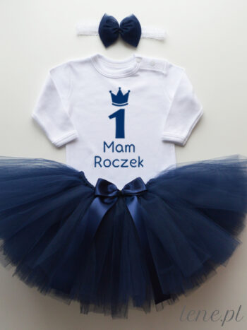 Tiulowa Spódniczka Granatowa Tutu i Body Mam Roczek z Jedynką - komplet na roczek dla dziewczynki - Długi